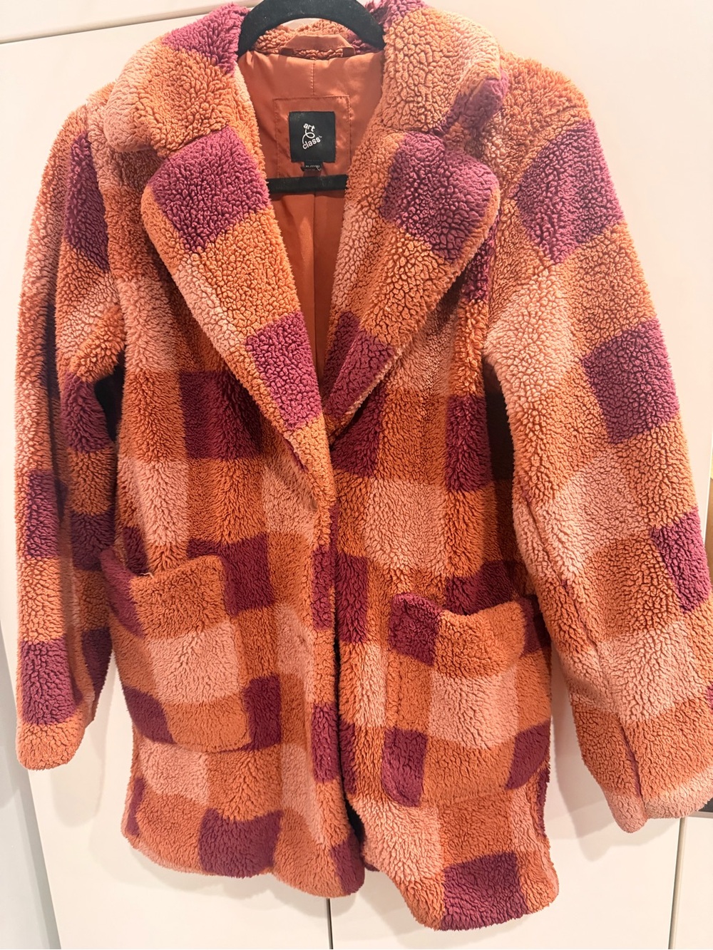 art class Orange & Purple Check Teddy Coat